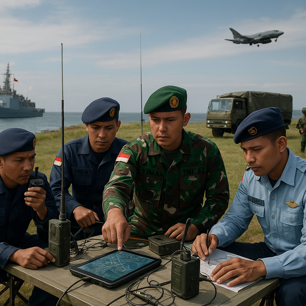 Latihan Komunikasi Taktis TNI AD-AL-AU di Medan Multi Domain