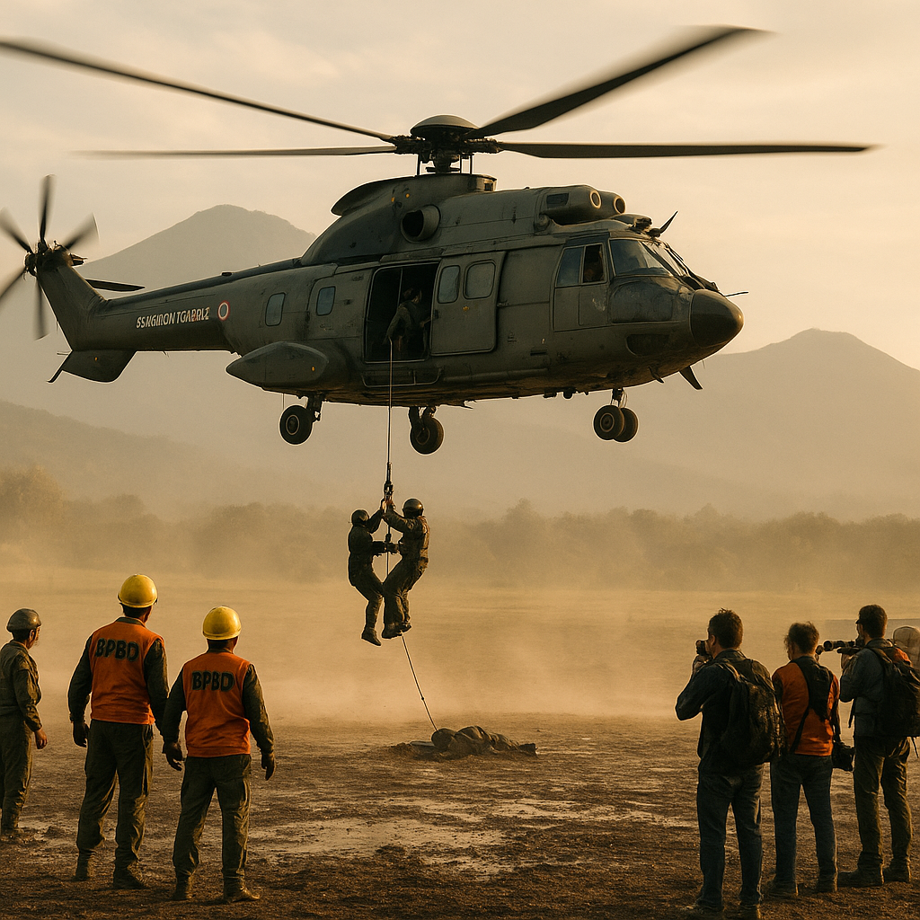 TNI AU Gelar Latihan Penanganan Bencana dengan Helikopter Super Puma
