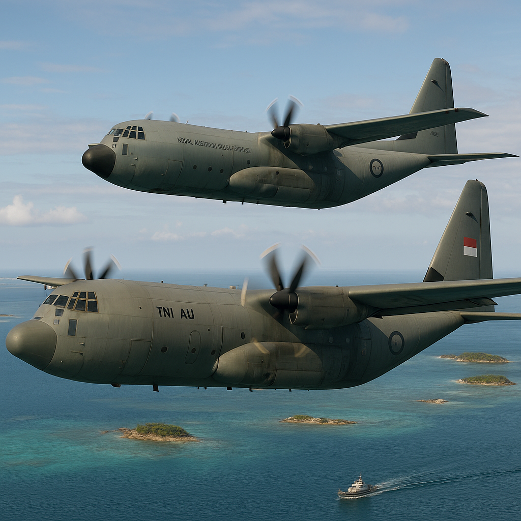 TNI AU Bersama Australia Gelar Latihan Patroli Laut C-130J Hercules