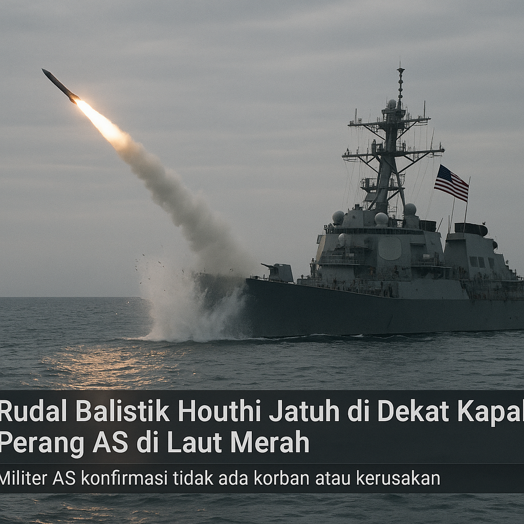 Rudal Balistik Houthi Jatuh di Dekat Kapal Perang AS di Laut Merah