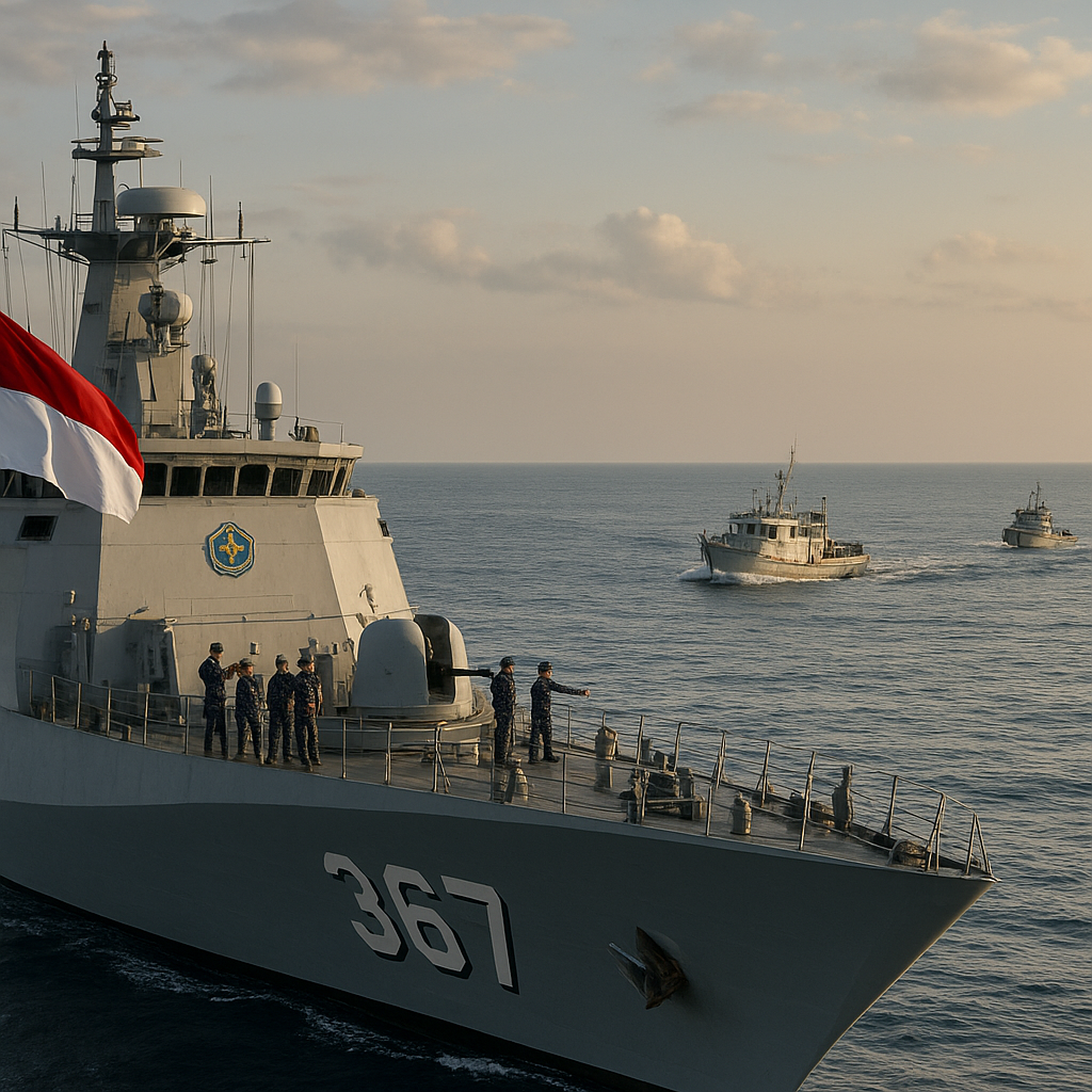 Kapal Perang TNI AL Usir Kapal Asing yang Masuk ZEE Indonesia