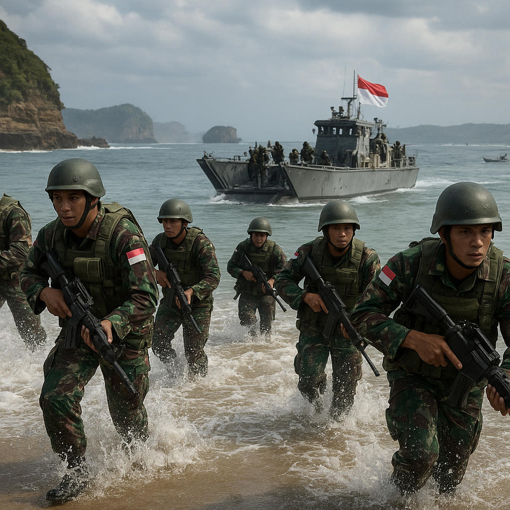 Pasukan Marinir TNI AL Latihan Amphibi di Pantai Pacitan