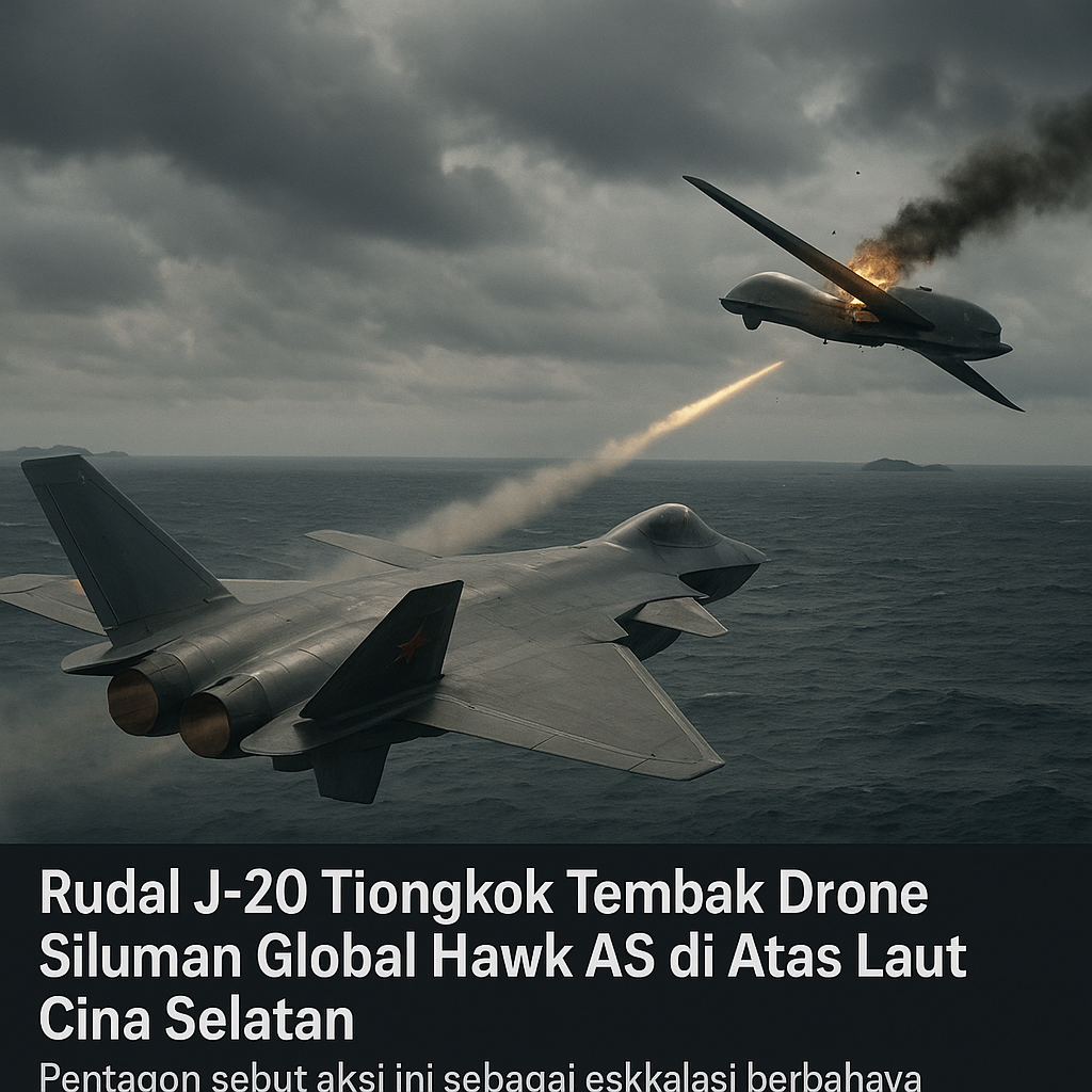 Rudal J-20 Tiongkok Tembak Drone Siluman Global Hawk AS di Atas Laut Cina Selatan